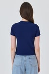 Kadın Tişört-Laci İnci Kurdele İşlemeli Crop Slim Fit Tişört 2229-rulem