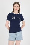 Kadın Tişört-Laci Ribanalı Yazı Baskılı Slim Fit Tişört 5981-rulem