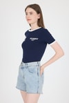 Kadın Tişört-Laci Ribanalı Yazı Baskılı Slim Fit Tişört 5981-rulem