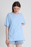 Kadın Tişört-Mavi Omuz Yazı Baskılı %100 Pamuk Oversize Tişört 2150-30M-rulem