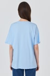 Kadın Tişört-Mavi Yaka Yazı Baskılı Oversize Pamuklu Tişört 2150-34M-rulem