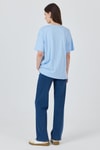 Kadın Tişört-Mavi Yaka Yazı Baskılı Oversize Pamuklu Tişört 2150-34M-rulem