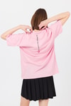 Kadın Tişört-Pembe Arka Yazı Baskılı Kalpli %100 Pamuk Oversize Tişört 2150-33M-rulem