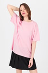 Kadın Tişört-Pembe Arka Yazı Baskılı Kalpli %100 Pamuk Oversize Tişört 2150-33M-rulem