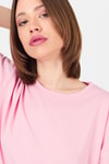 Kadın Tişört-Pembe Arka Yazı Baskılı Kalpli %100 Pamuk Oversize Tişört 2150-33M-rulem