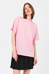 Kadın Tişört-Pembe Arka Yazı Baskılı Kalpli %100 Pamuk Oversize Tişört 2150-33M-rulem