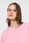 Kadın Tişört-Pembe Bisiklet Yaka %100 Pamuk Relaxed Fit Tişört 2142M-rulem