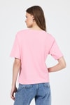 Kadın Tişört-Pembe Bisiklet Yaka %100 Pamuk Relaxed Fit Tişört 2142M-rulem