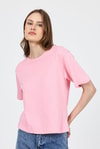 Kadın Tişört-Pembe Bisiklet Yaka %100 Pamuk Relaxed Fit Tişört 2142M-rulem