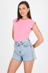Kadın Tişört-Pembe Bisiklet Yaka Pamuklu Slim Fit Tişört 3050-rulem