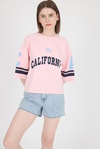 Kadın Tişört-Pembe California Baskılı Oversize Tişört 6817-rulem
