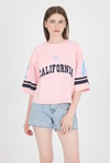 Kadın Tişört-Pembe California Baskılı Oversize Tişört 6817-rulem
