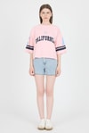 Kadın Tişört-Pembe California Baskılı Oversize Tişört 6817-rulem