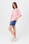 Kadın Tişört-Pembe Göğüs Yazı Baskılı Pamuklu Oversize Tişört 2150-31M-rulem