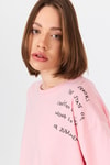 Kadın Tişört-Pembe Göğüs Yazı Baskılı Pamuklu Oversize Tişört 2150-31M-rulem