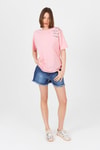 Kadın Tişört-Pembe Göğüs Yazı Baskılı Pamuklu Oversize Tişört 2150-31M-rulem