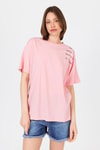 Kadın Tişört-Pembe Göğüs Yazı Baskılı Pamuklu Oversize Tişört 2150-31M-rulem
