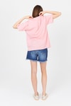 Kadın Tişört-Pembe Göğüs Yazı Baskılı Pamuklu Oversize Tişört 2150-31M-rulem