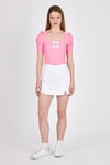 Kadın Tişört-Pembe Kare Yaka Fiyonk Detaylı Crop Bluz 1349-rulem