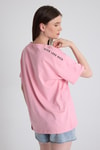 Kadın Tişört-Pembe Omuz Yazı Baskılı %100 Pamuk Oversize Tişört 2150-30M-rulem