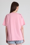 Kadın Tişört-Pembe Omuz Yazı Baskılı %100 Pamuk Oversize Tişört 2150-30M-rulem