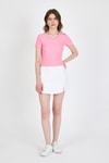 Kadın Tişört-Pembe Taş İşleme Detaylı V Yaka Slim Fit Tişört 0949-rulem