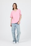 Kadın Tişört-Pembe V Yaka %100 Pamuk Comfort Fit Tişört 2143M-rulem