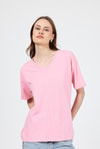 Kadın Tişört-Pembe V Yaka %100 Pamuk Comfort Fit Tişört 2143M-rulem
