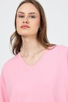 Kadın Tişört-Pembe V Yaka %100 Pamuk Comfort Fit Tişört 2143M-rulem