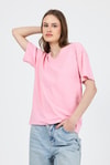 Kadın Tişört-Pembe V Yaka %100 Pamuk Comfort Fit Tişört 2143M-rulem