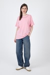 Kadın Tişört-Pembe Yaka Yazı Baskılı Oversize Pamuklu Tişört 2150-34M-rulem