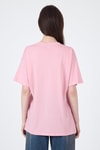 Kadın Tişört-Pembe Yaka Yazı Baskılı Oversize Pamuklu Tişört 2150-34M-rulem