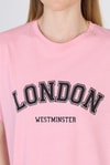 Kadın Tişört-Pembe Yazı Baskılı %100 Pamuk Oversize Tişört 2150-9M-rulem
