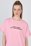 Kadın Tişört-Pembe Yazı Baskılı %100 Pamuk Oversize Tişört 2150-8M-rulem