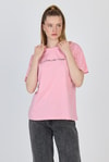 Kadın Tişört-Pembe Yazı Baskılı %100 Pamuk Oversize Tişört 2150-5M-rulem
