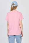 Kadın Tişört-Pembe Yazı Baskılı %100 Pamuk Oversize Tişört 2150-7M-rulem