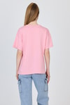 Kadın Tişört-Pembe Yazı Baskılı %100 Pamuk Oversize Tişört 2150-8M-rulem