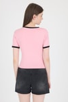 Kadın Tişört-Pembe Yazı Baskılı Biyeli Pamuklu Slim Fit Tişört 9192M-rulem