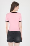 Kadın Tişört-Pembe Yazı Baskılı Biyeli Pamuklu Slim Fit Tişört 9192M-rulem