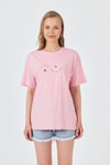 Kadın Tişört-Pembe Yazı Baskılı Oversize Pamuklu Tişört 2150-32M-rulem