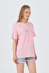 Kadın Tişört-Pembe Yazı Baskılı Oversize Pamuklu Tişört 2150-32M-rulem