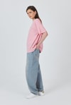 Kadın Tişört-Pembe Yazı Baskılı Pamuklu Oversize Tişört 2150-3M-rulem