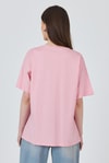 Kadın Tişört-Pembe Yazı Baskılı Pamuklu Oversize Tişört 2150-3M-rulem