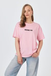 Kadın Tişört-Pembe Yazı Baskılı Pamuklu Oversize Tişört 2150-6M-rulem
