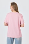 Kadın Tişört-Pembe Yazı Baskılı Pamuklu Oversize Tişört 2150-6M-rulem