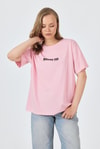 Kadın Tişört-Pembe Yazı Baskılı Pamuklu Oversize Tişört 2150-6M-rulem
