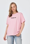 Kadın Tişört-Pembe Yazı Baskılı Pamuklu Oversize Tişört 2150-6M-rulem