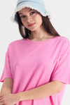 Kadın Tişört-Pembe Yumuşak Dokulu Esnek Premium Kumaş Lazer Kesim Oversize Tişört 1868-rulem