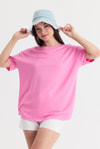 Kadın Tişört-Pembe Yumuşak Dokulu Esnek Premium Kumaş Lazer Kesim Oversize Tişört 1868-rulem