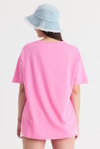 Kadın Tişört-Pembe Yumuşak Dokulu Esnek Premium Kumaş Lazer Kesim Oversize Tişört 1868-rulem